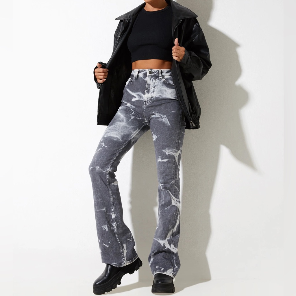 Motel Bootleg Jeans In Laser Smoke Grey High Rise Slim Bootcut Stretch Denim